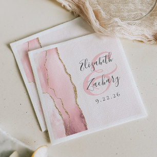Agate Geode Script Blush Pink Gold Wedding Napkin