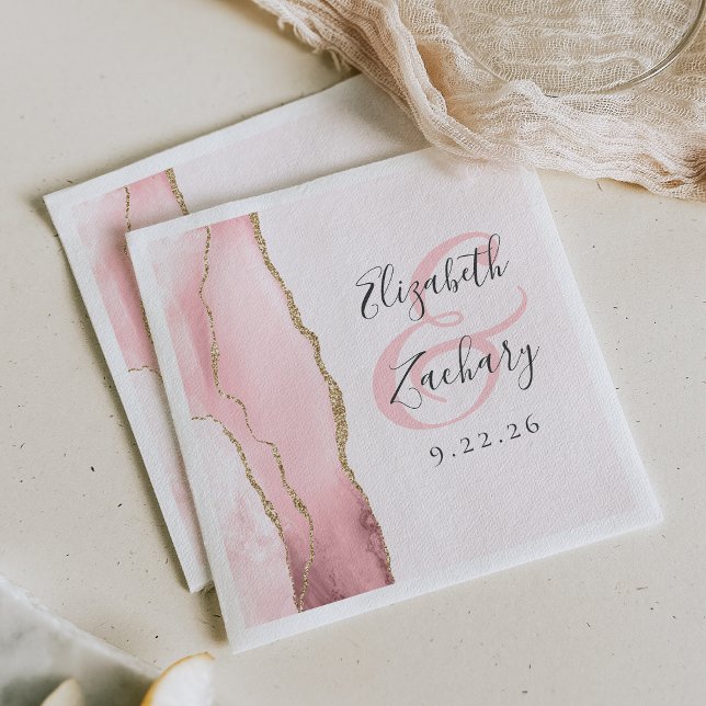 Agate Geode Script Blush Pink Gold Wedding Napkin (Creator Uploaded)