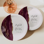 Agate Geode Script Burgundy Gold Blush Paper Plate<br><div class="desc">These elegant modern wedding plates feature a burgundy watercolor design trimmed with faux gold glitter. Easily customise the charcoal grey text on a blush pink background,  with the couple's names in handwriting calligraphy over a large ampersand.</div>