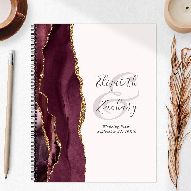 Agate Geode Script Burgundy Gold Blush Wedding Planner (Creator Uploaded)