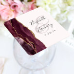 Agate Geode Script Burgundy Gold Blush Wedding Square Paper Coaster<br><div class="desc">This elegant modern wedding coaster features a burgundy watercolor agate geode design trimmed with faux gold glitter. Easily customise the charcoal grey text on a blush pink background,  with the names of the bride and groom in handwriting calligraphy over a large ampersand.</div>