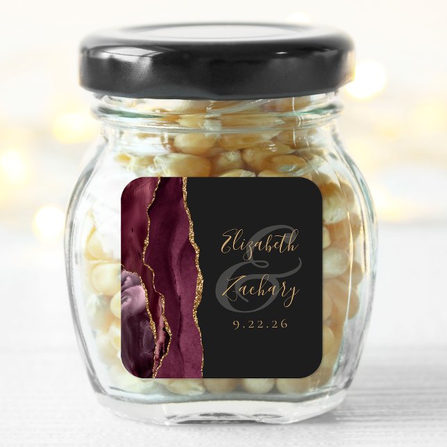 Agate Geode Script Burgundy Gold Dark Wedding Square Sticker (Creator Uploaded)