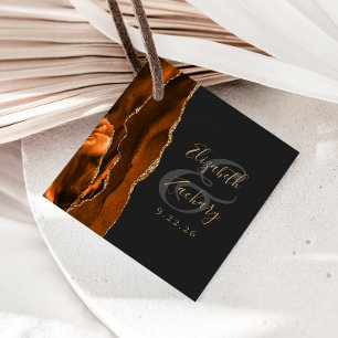 Agate Geode Script Burnt Orange Gold Dark Wedding Favour Tags
