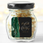 Agate Geode Script Emerald Green Gold Dark Wedding Square Sticker<br><div class="desc">This elegant modern wedding sticker features an emerald green watercolor agate geode design trimmed with faux gold glitter. Easily customise the gold coloured text on a slate black background,  with the names of the bride and groom in whimsical handwriting calligraphy over a large,  medium grey ampersand.</div>