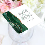 Agate Geode Script Emerald Green Gold Wedding Square Paper Coaster<br><div class="desc">This elegant modern wedding coaster features an emerald green watercolor agate geode design trimmed with faux gold glitter. Easily customise the charcoal grey text on a white background,  with the names of the bride and groom in handwriting calligraphy over a large green ampersand.</div>