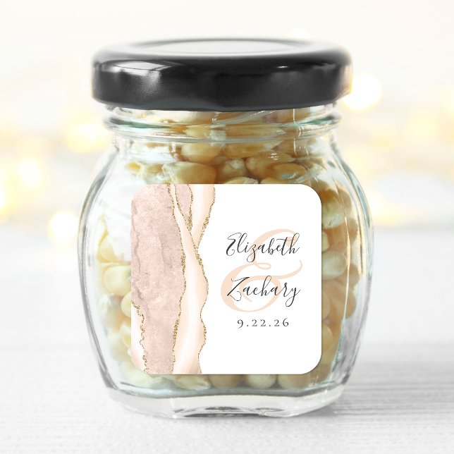 Agate Geode Script Ivory Gold Wedding Square Sticker (Creator Uploaded)