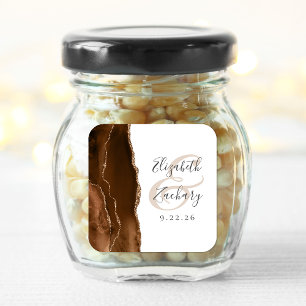 Agate Geode Script Mocha Brown Gold Wedding Square Sticker