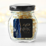 Agate Geode Script Navy Blue Gold Dark Wedding Square Sticker<br><div class="desc">This elegant modern wedding sticker features a navy blue watercolor agate geode design trimmed with faux gold glitter. Easily customise the gold coloured text on an off-black background,  with the names of the bride and groom in handwriting calligraphy over a large,  medium grey ampersand.</div>