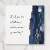 Agate Geode Script Navy Blue Gold Wedding Favour Tags (Back)