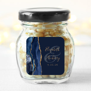 Agate Geode Script Navy Blue Gold Wedding Square Sticker