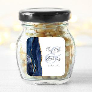 Agate Geode Script Navy Blue Gold Wedding Square Sticker