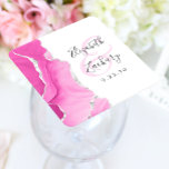 Agate Geode Script Pink Silver Wedding Square Paper Coaster<br><div class="desc">This elegant modern wedding coaster features a pink watercolor agate geode design trimmed with faux silver foil. Easily customise the charcoal grey text on a white background,  with the couple's names in handwriting calligraphy over a large pink ampersand.</div>