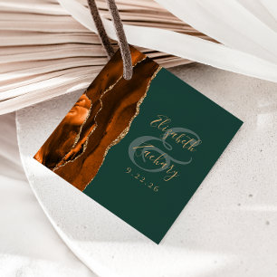 Agate Geode Script Rust Gold Dark Green Wedding Favour Tags