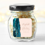 Agate Geode Script Teal Rose Gold Blush Wedding Square Sticker<br><div class="desc">This elegant modern wedding sticker features a teal blue watercolor agate geode design trimmed with faux rose gold glitter. Easily customise the dusty rose text on a blush pink background,  with the names of the bride and groom in handwriting calligraphy over a large ampersand.</div>