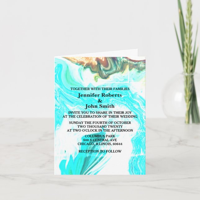 Agate Geode Teal Blue Abstract Wedding Custom  Invitation (Front)