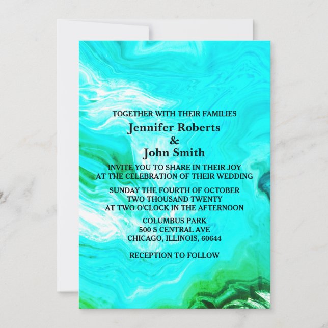 Agate Geode Teal Blue Green Pattern Custom Wedding Invitation (Front)