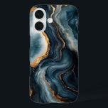 Agate Geode with Gold and Navy Blue Marble iPhone 16 Case<br><div class="desc">iPhone 16 case featuring a stunning agate geode design with deep navy blue and shimmering gold marble accents,  adding a touch of luxury and elegance to your device.</div>