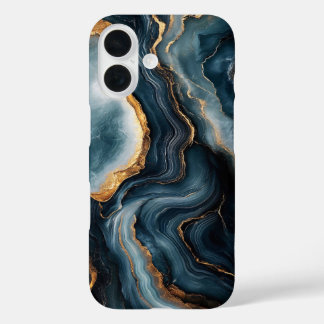 Agate Geode with Gold and Navy Blue Marble iPhone 16 Case
