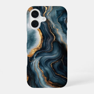 Agate Geode with Gold and Navy Blue Marble iPhone 16 Case