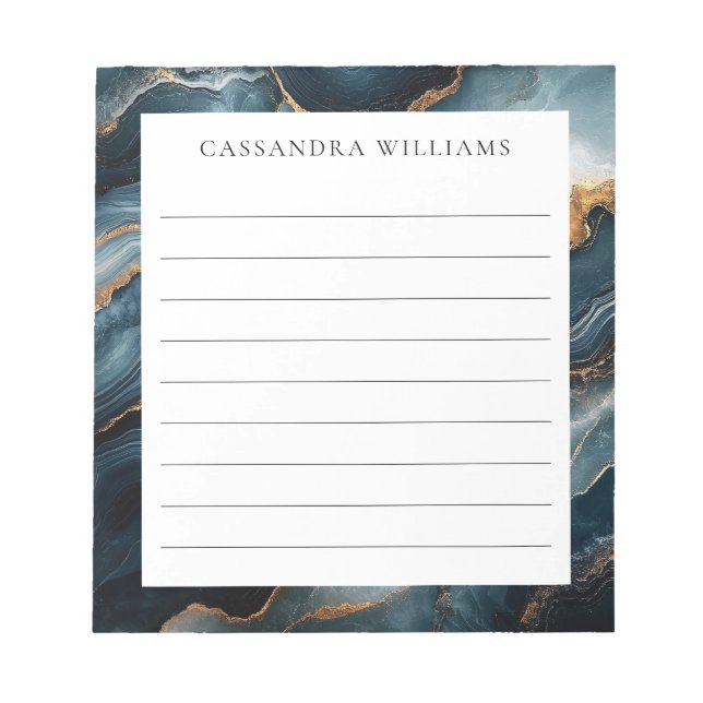 Agate Geode with Gold and Navy Blue Marble Lined Notepad (Front)