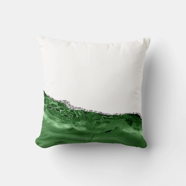 Agate Glamourous Emerald Green Silver Glitter Cushion (Front)