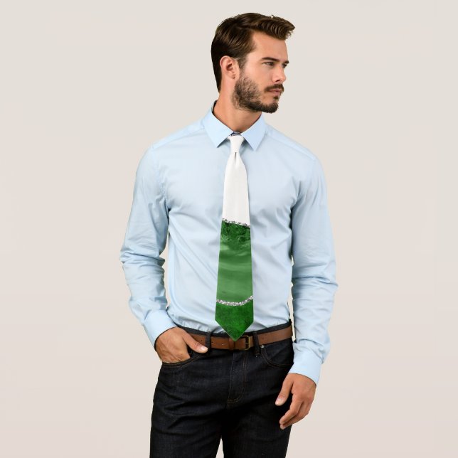 Agate Glamourous Emerald Green Silver Glitter Tie (In Situ)