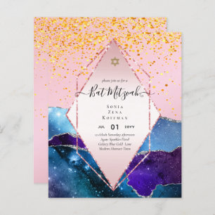 AGATE GLITTER BAT MITZVAH Invitations BUDGET
