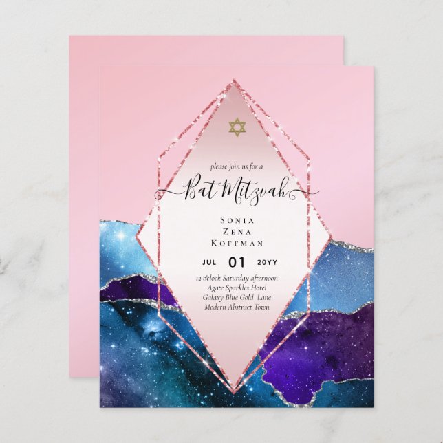 AGATE GLITTER BAT MITZVAH Invitations BUDGET (Front/Back)
