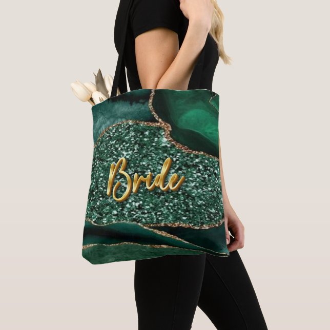 Agate Glitter Ocean Bride Golden 3D Text Tote (Close Up)