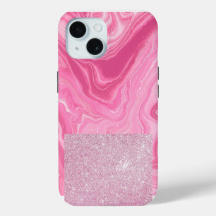Agate Glitter Pink Rose Monogram iPhone 15 Case