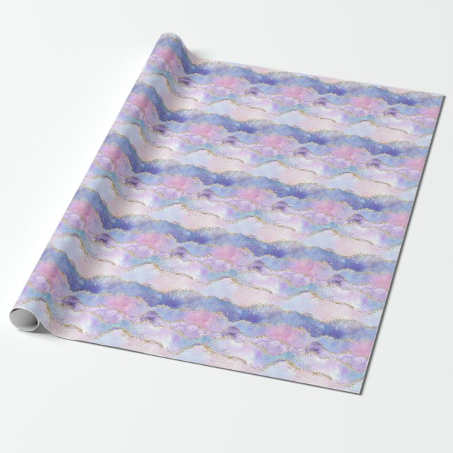Agate Glitter Trendy Blue Pink Purple  Wrapping Paper (Unrolled)