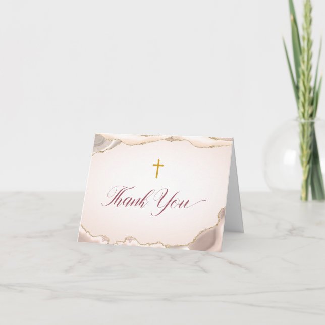 Agate Gold Glitter Script Baptism Thank You Card (Front)