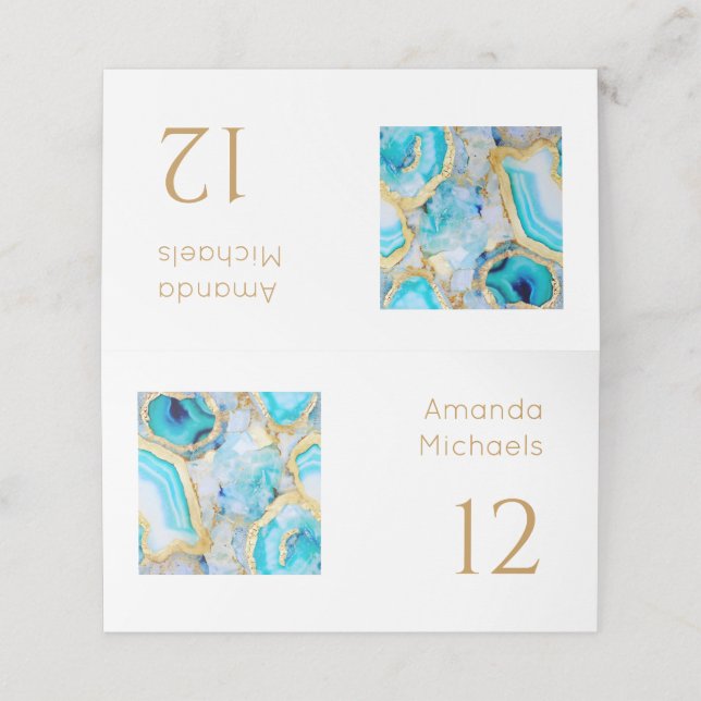 Agate gold Luxurious coastal Wedding  Place Card (Outside Unfolded)