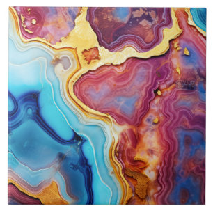 Agate Gold Marble Alcohol Ink Abstract Ceramic Tile