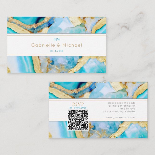 Agate gold QR Code Wedding Invitation Enclosure  (Front/Back)