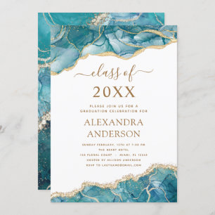 Agate Graduation 2022 Teal Gold Blue Turquoise In Invitation