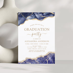 Agate Graduation Class of 2022 Navy Blue Gold Invi Invitation