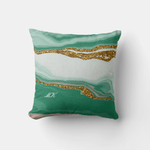 Agate Green and Gold Marble Swirl Cushion