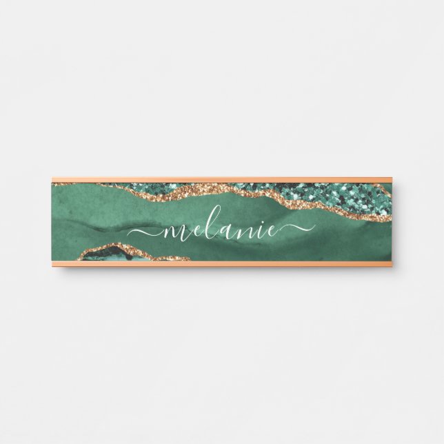 Agate Green Glitter Marble Your Name Door Sign (Front)