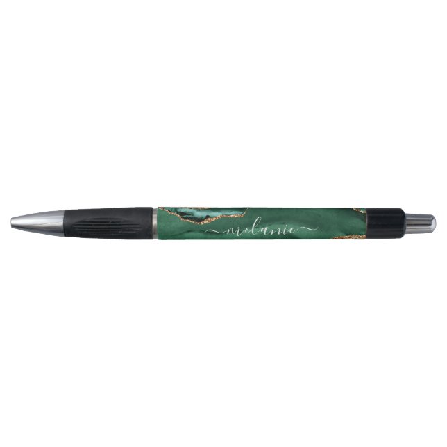 Agate Green Gold Glitter Emerald Custom Name Pen (Front)