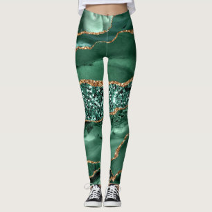 Agate Green Gold Glitter Emerald Leggings