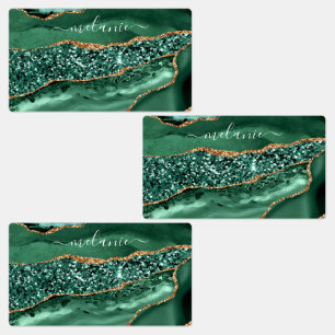 Agate Green Gold Glitter Geode Marble Custom Name