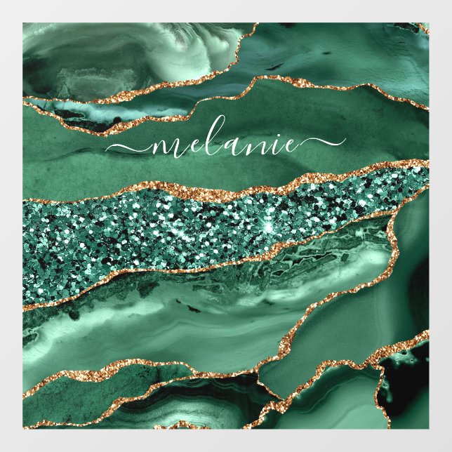 Agate Green Gold Glitter Geode Marble Custom Name (Sheet)
