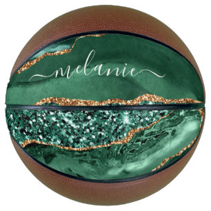 Agate Green Gold Glitter Geode Marble Custom Name Basketball