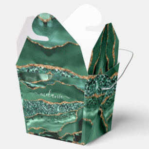 Agate Green Gold Glitter Geode Marble Custom Name Favour Box