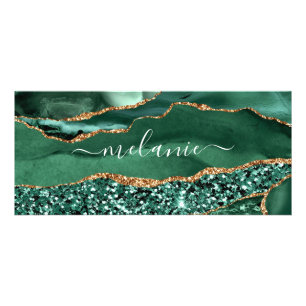 Agate Green Gold Glitter Geode Marble Custom Name Rack Card