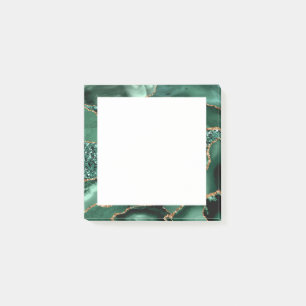 Agate Green Gold Glitter Geode Marble Gemstone Post-it Notes