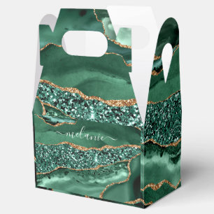 Agate Green Gold Glitter Geode Marble Your Name Favour Box