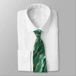 Agate Green Gold Glitter Marble Elegant Neck Tie