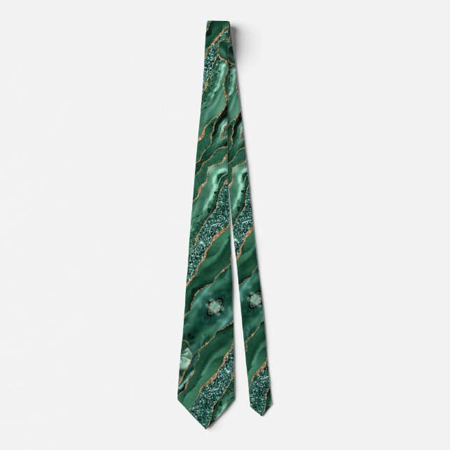 Agate Green Gold Glitter Marble Elegant Neck Tie (Front)